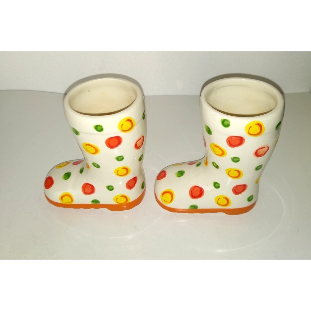 Yankee Candle Votive Holder Rain Boots White Garden Polka Dot Set Of 2